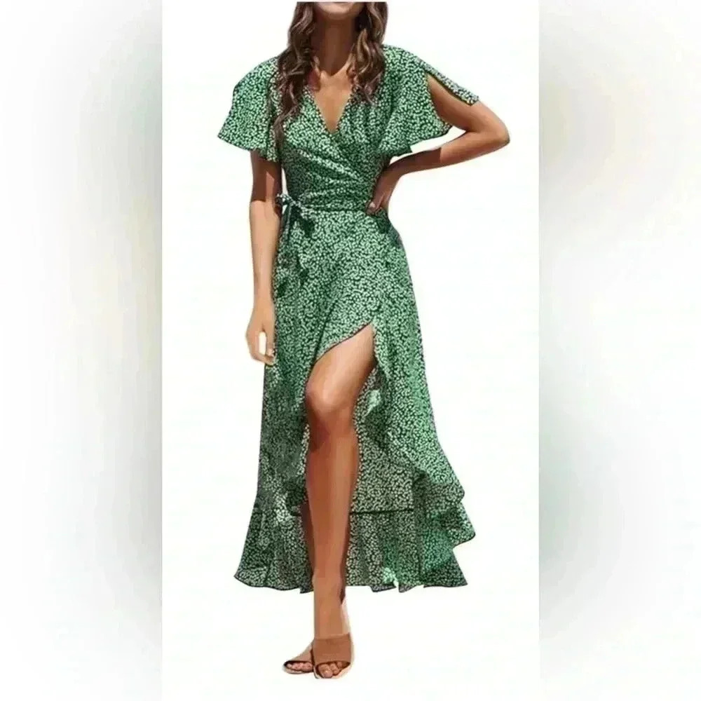 ❤️Socialite NWT Maxi Flutter Floral Print green dress size X-small